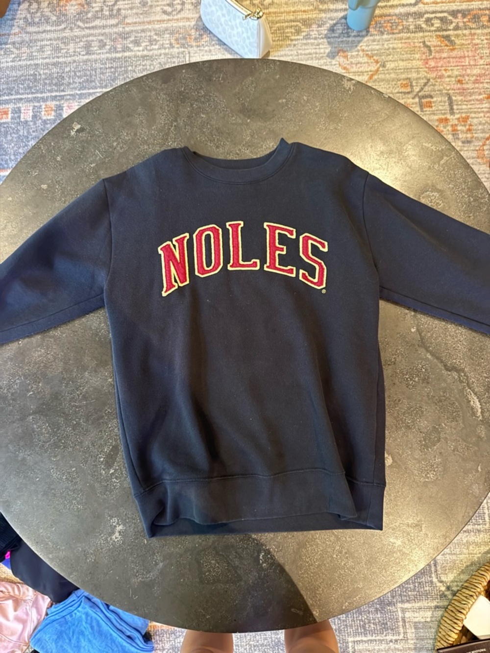 League Navy Crewneck Sweatshirt with Red and Gold Lettering